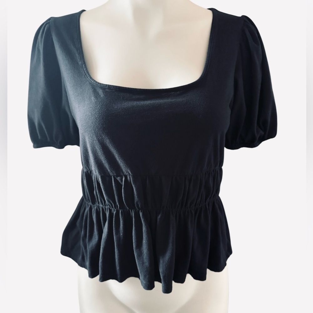 Seed Square-Neck Top, Puff Sleeve, Cotton, elasticed waist, cropped, sz Small - Picture 3 of 7